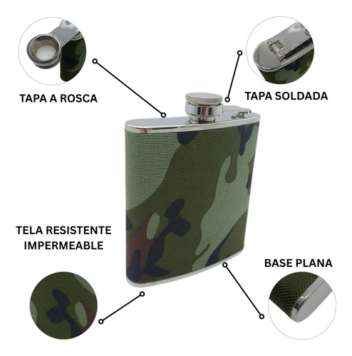 Petaca Acero Inoxidable 6oz Tela Camuflada Camuflado Tela Camuflada