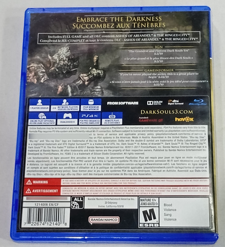 Dark Souls 3 Fire Fades Edition Ps4 / Playstation 4 Físico (Usado)
