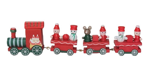 Tren Navideño De Madera Locomotora Y 3 Carros Adorno Navidad