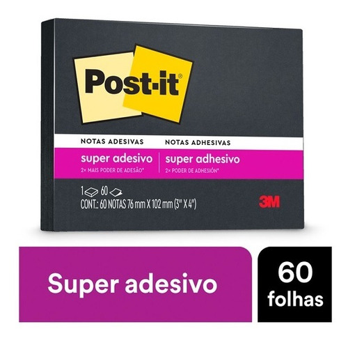 Post-it Preto 76mm X 102mm 60 Folhas 3m