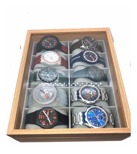 Imagen 6 de 7 de Caja En Madera Clara Para Organizar 10 Relojes Con Almohadas
