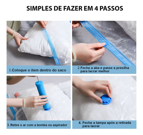 Saco A Vacuo 100x80cm Kit 5uni Com Bomba Viagem Mala Roupa