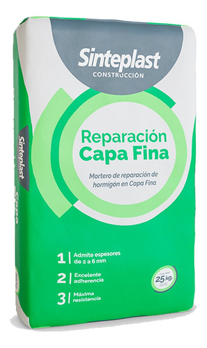 Mortero De Reparacion Hormigon Capa Fina 25kg Sinteplast