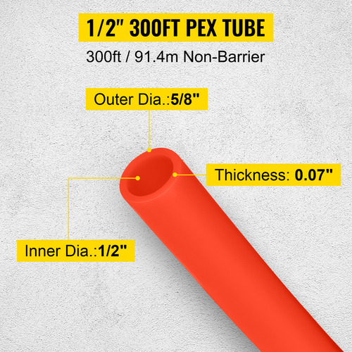Vevor Tuberia Pex Calefaccion Radiante 1/2 Plug. 300 Pies Color Rojo