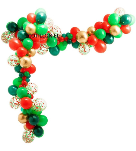Arco Decorativo Globos Navidad Rojo Verde Dorado Confetti 2