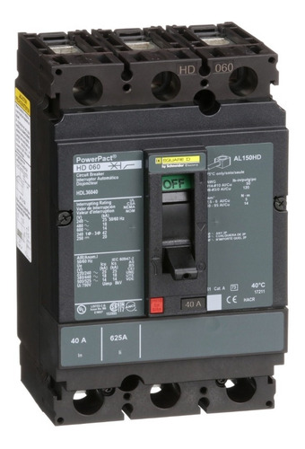 Imagen 1 de 6 de Interruptor Termomagnético Hdl 3p 40a Schneider Hdl36040