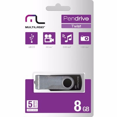 Kit-10 X Pen Drive 8gb Twist Preto Pd587 Multilaser