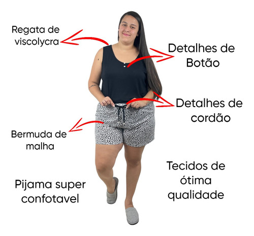 Pijama De Verão Plus Size Com Bermuda E Regata Confortável