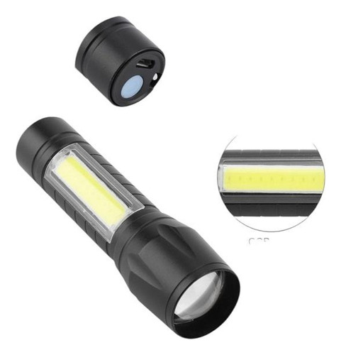 Linterna Mini Recargable Usb Táctica Zoom-potente Compacta Blanco Negro