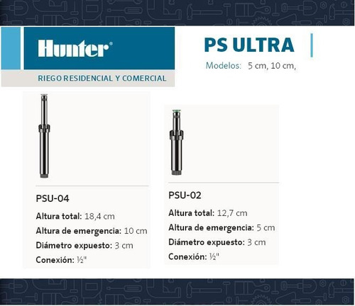 Imagen 3 de 5 de Aspersor Riego Pop Up Hunter Ps Ultra 5cm Y 10cm