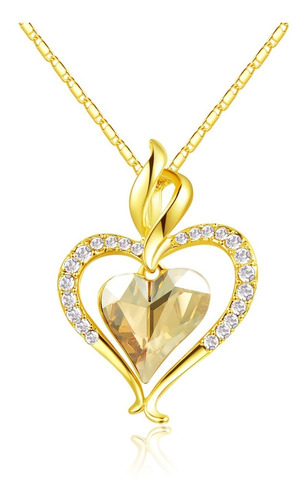 Brillante !! Collar Corazon Dorado Regalo Promesa Amor Novia