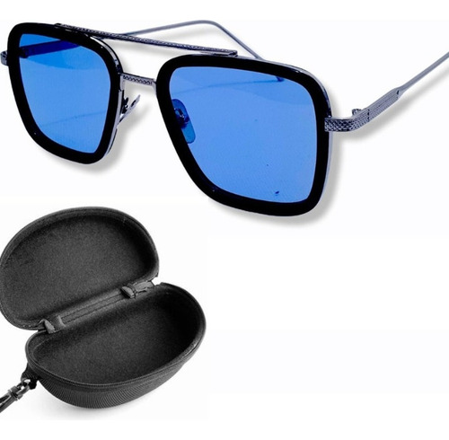 Lentes Armazon Iron Transparente Marco Metal Edith Funda Transparente Azul Plata Plateado