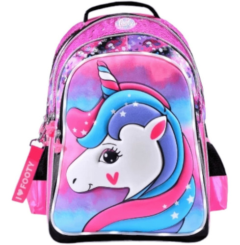 Mochila Unicornio Luces Led 46cms Rosa Negro Original Footy