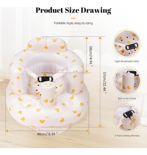 Asiento Inflable Mejorado Para Bebé Con Arnés De 3 Puntos, S