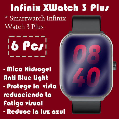 6 Micas Hidrogel Anti Blue Light Para Infinix Xwatch 3 Plus