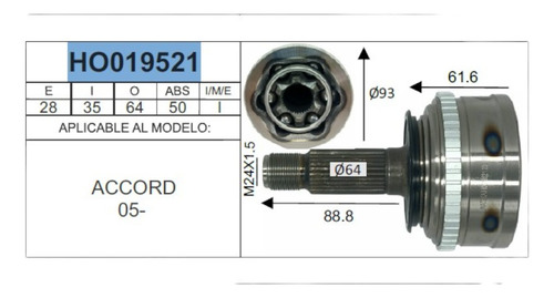 Kit Espiga L/rueda Con Abs Para Accord 2005 E28 I35 Ho019521