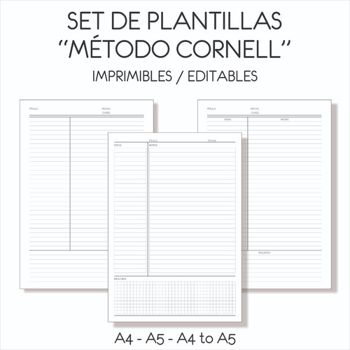 Set Plantillas Método Cornell Imprimible-editable
