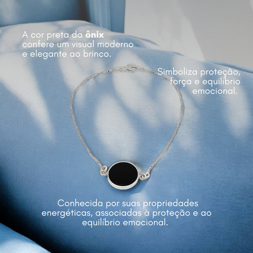 Pulseira Feminina Prata 925 Polida Medalha Atemporal Onix