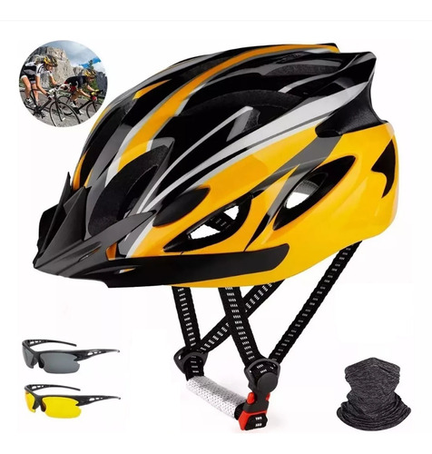 Casco De Bicicleta Unisex+ Luz De Bicicleta+mascara+gafas