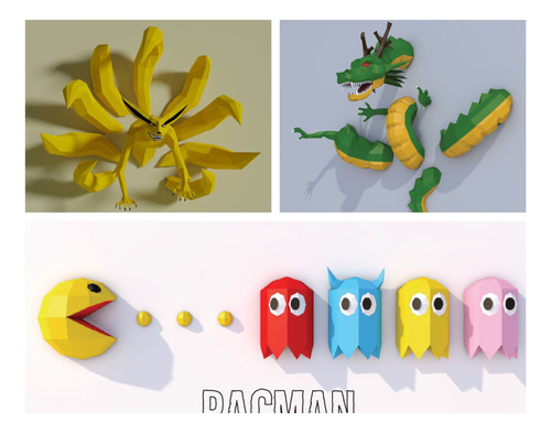 Kurama -shenlong -pacman -3 Moldes -papercraft -origami -pdf