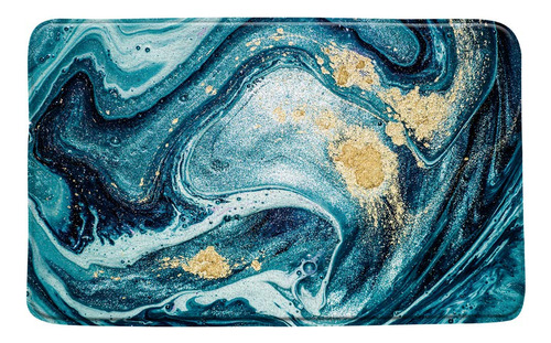 Alfombra Baño Marmol Azul Abstracta Ola Oceano Polvo Dorado