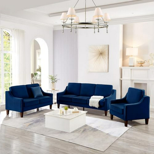 Juego De Muebles: Sofá, Love Seat Y Sillón En Azul Marino