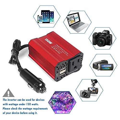 150w Power Inverter Dc 12v To 110v Ac Car Plug Adapter ...