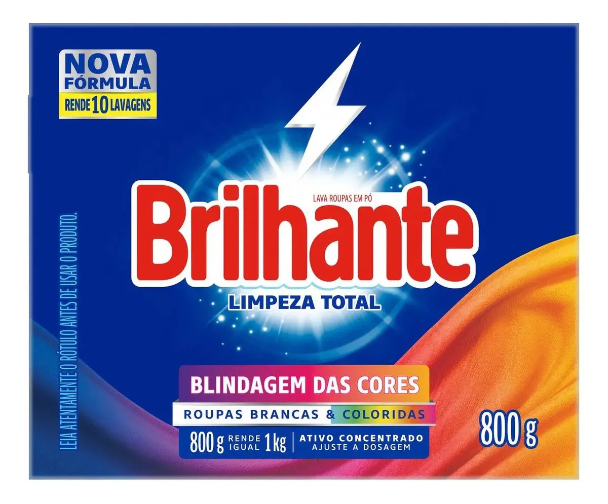 Lava Roupas Em Pó Brilhante Caixa 800g Limpeza Total Sabão