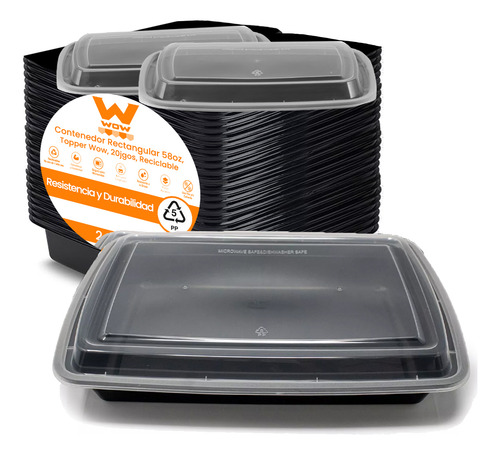 Contenedor Rectangular 58oz, Topper Wow, 20 Jgos, Reciclable