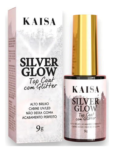 Top Coat Silver Glow Com Glitter - 15ml Kaisa
