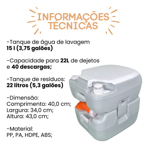 Vaso Sanitário Portátil 22l Porta Potti Motorhome Trailer