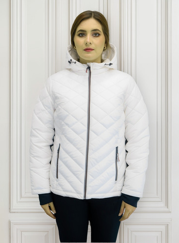 Chamarra Tommy Hilfiger Color Blanco Mod. Tw4mp215 Con Gorro