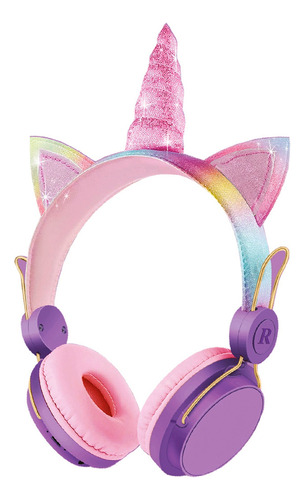 Auricular Infantil Unicornio Con Orejas Colores Con Cable Color Violeta