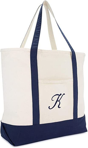 Dalix Monogram Tote Bag Personalizado Azul Marino Inicial A.