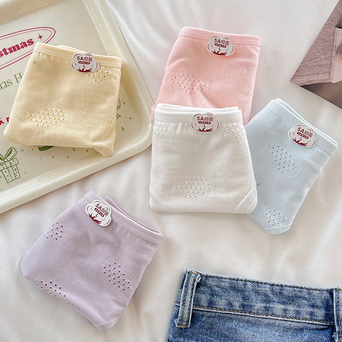 Bragas De Algodón Simples De Encaje De Color Puro Para Mujer