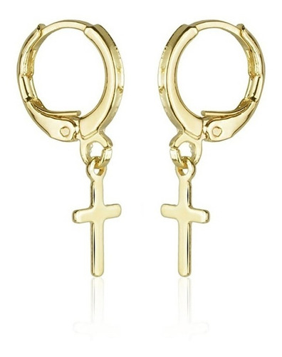 Brinco Masculino Feminino Argola Cruz Crucifixo Folheado Our