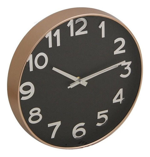 Reloj De Pared Dorado Cobrizo Con Negro 30cm Minimalista