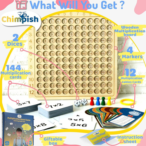 Juego De Mesa Montessori De Multiplicación Chimpés 12x12