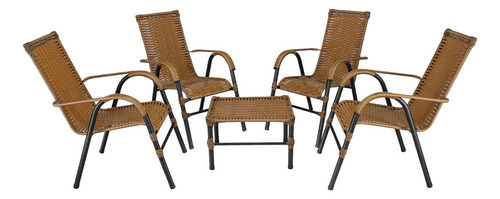 Conjunto De Mesa De Centro E 4 Cadeiras Bela Para Área Exter Estrutura Caramelo