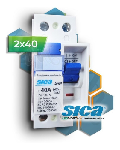 Imagen 1 de 7 de Disyuntor Diferencial Sica Bipolar 2x40 40a 30ma 2 X 40