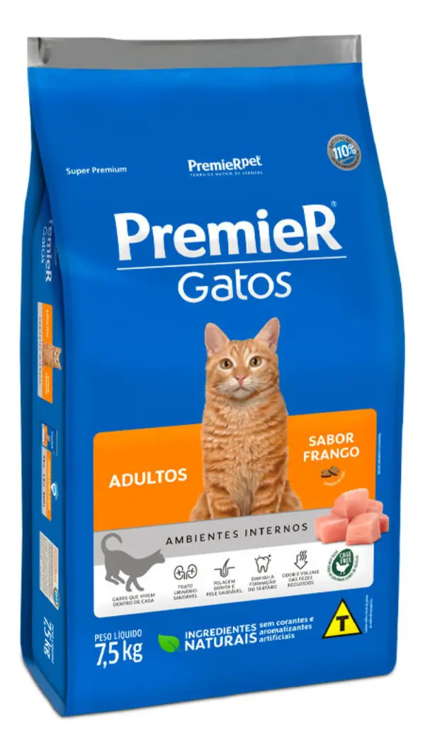 Premier Gatos Ambientes Internos Adultos Frango 7.5kg