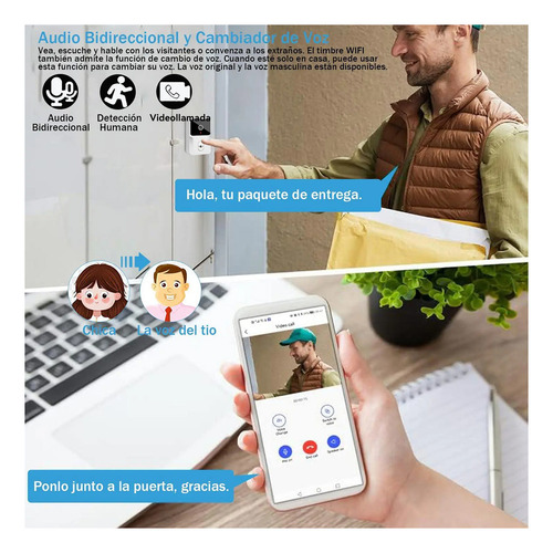 Timbre Hancdon M6 Inteligente Inalámbrico Con Cámara Timbre Inalámbrico Impermeable Para Puerta, 1 Transmisor Y 1 Receptor, Videollamadas Interactivas En Tiempo Real Función De Cambio De Voz