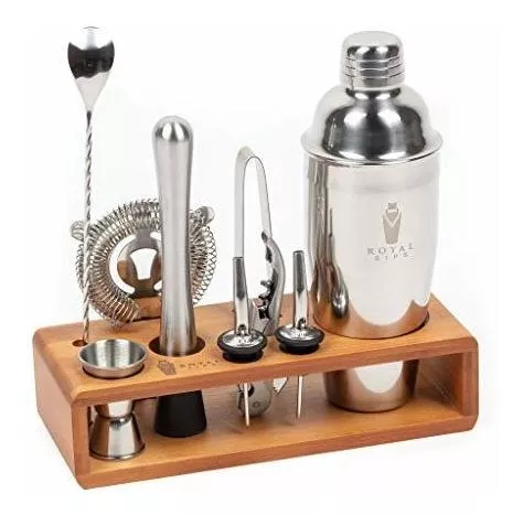 Royal Sips Premium Cocktail Shaker Set With Ice Ball Mold And Bamboo Stand  - Bar Tools And Bar Accessories - Bar Set Shakers Bartending Drink Mixer -  Drink Shaker Cocktail Set 