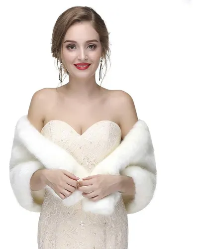 Zehope - Chal De Piel Sintética Para Boda, Color Blanco, Est