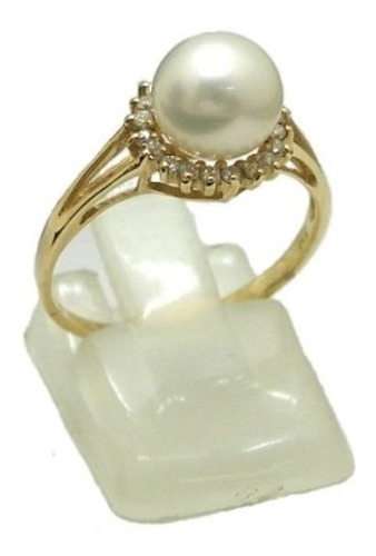Joyería Anillos Solitarios anillo infinito único anillo único amarillo de 14K anillo de compromiso Promise anillo de mano derecha anillo de perla real Anillo de oro Big Pearl Dome del Mar del Sur 