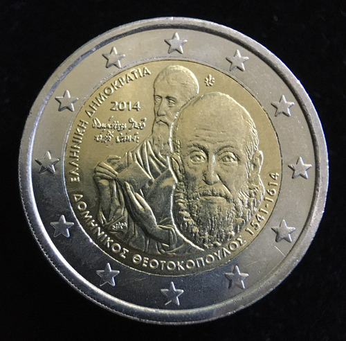 Grecia, 2 Euros, 2014. Bimetalica. El Greco. Brillante Unc