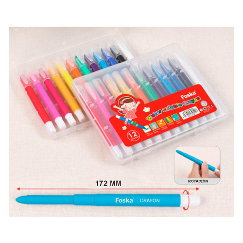 Crayones Gel 12 Colores Retraíble Premium Foska