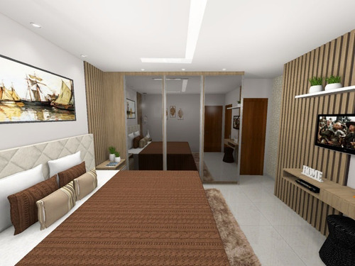 Projeto 3d Quarto E Cozinha Com Sala Integrada