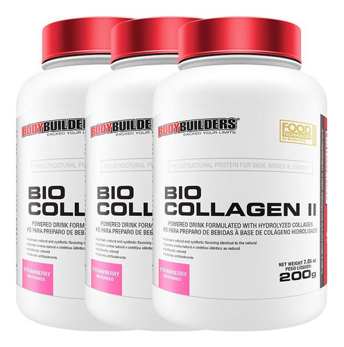 Kit 3x Colágeno- Bio Collagen Ii 200g - Sabor Morango