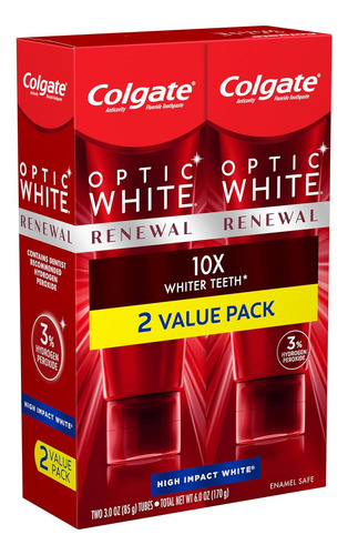 Colgate Optic White Renewal Pasta Blanqueadora Con Fluor 2pz